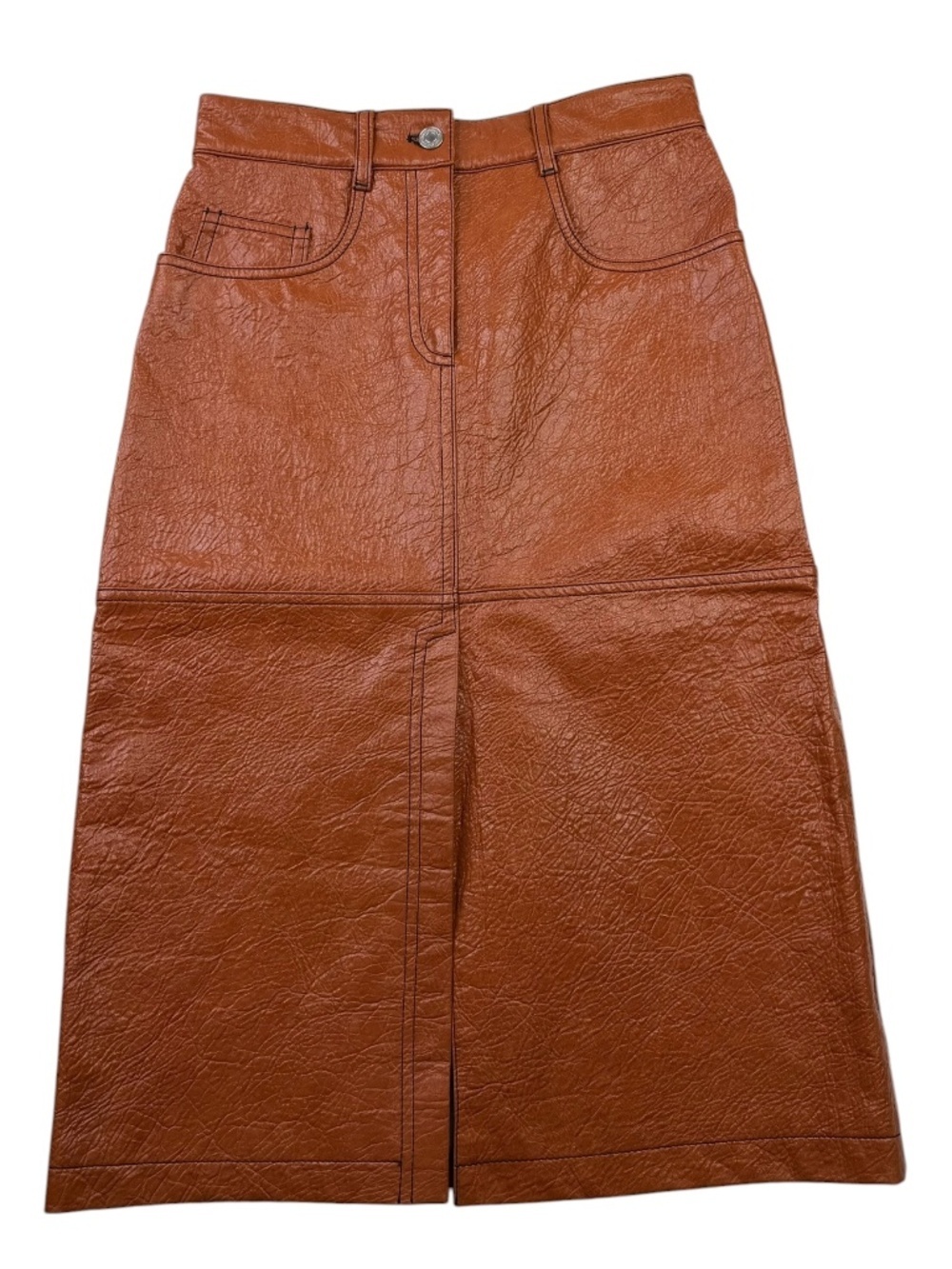 MSGM Patent Faux Leather Midi Skirt